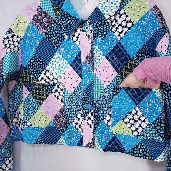 Another Girl Cropped Boxy Jacket Size 8 Patchwork Front Pockets Eclectic Boho - Picture 16 of 16